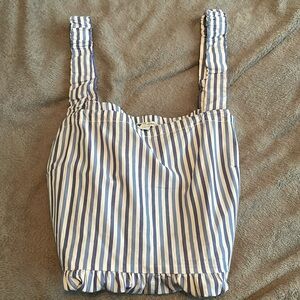 Free Assembly SQ Neck Tank With Open Back Blue Striped Size Large